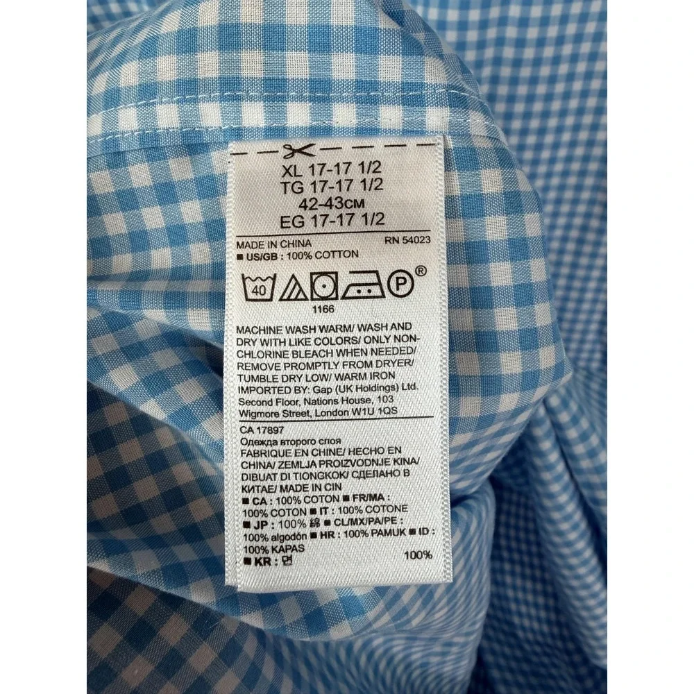 Banana Republic Dress Shirt Mens XL 17-17.5 Blue Gingham Non Iron Camden Fit Men